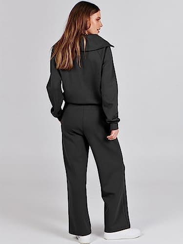 ANRABESS Women 2 Piece Outfits 2025 Fall Fashion Airport Wide Leg Pants Lounge Set Leisure Travel Vacation Clothes Sweatsuits Black Medium - Image 4