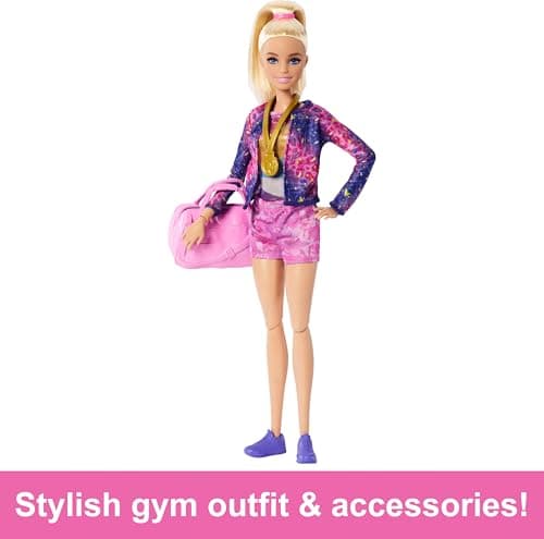 ​Barbie Gymnastics Doll & Accessories Playset | Blonde Fashion Doll, C-Clip for Flipping Action, Balance Beam, Warm-Up Suit & More - Image 4