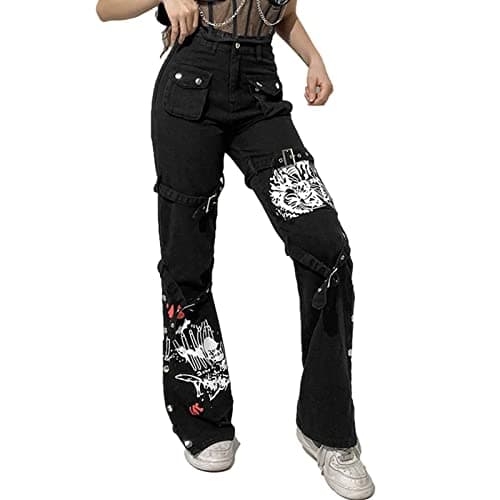 Women Y2k Cargo Pants Grunge Gothic Tripp Pants Punk Goth Vintage Baggy Denim Jeans Trousers Streetwear - Image 3