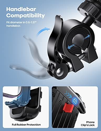 Lamicall Bike Phone Holder, Motorcycle Mount - Motorcycle Phone Holder, Handlebar Cell Phone Clamp, Scooter Phone Clip for iPhone Air 17 Pro Max, 16 15 Pro Max Plus, S20, More 4.7 to 6.8" Smartphones - Image 6