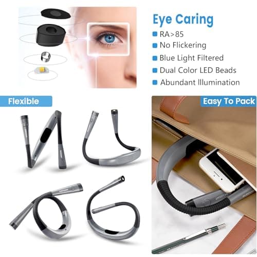 Glocusent Book Light, 3-Color & 6-Brightness Reading Light, Bendable Neck Light, 80-hr Lasting Rechargeable Lamp, Perfect Book Light for Reading in Bed, Knitting, Camping, Repairing, Book Lovers Gifts - Image 4