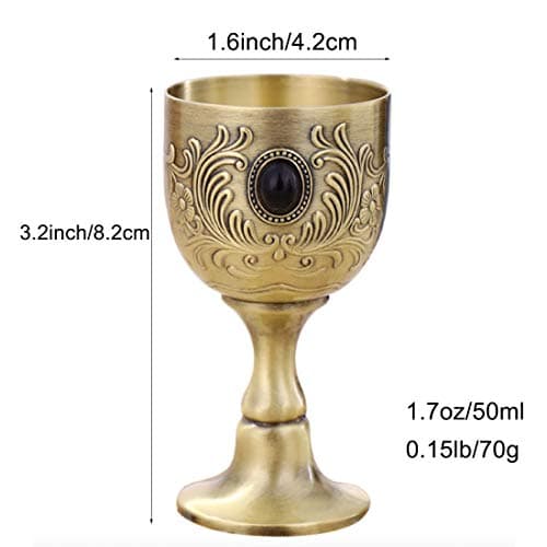 VIDAYA Chalice Goblet, Hand-Made Vintage Pure Copper Engraving Flower Pattern Metal Embossed Wine Copper Gemstone Cups Medieval Gothic Goblet 1.7oz 1-Pack - Image 3