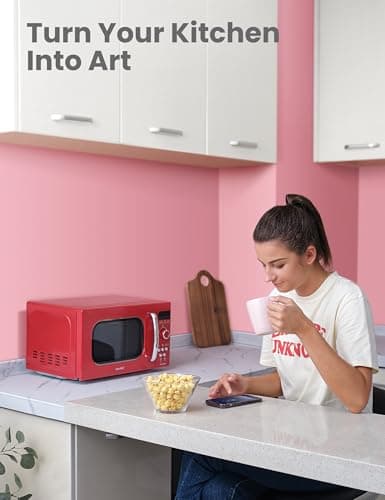 COMFEE' Retro Small Microwave Oven With Compact Size, 9 Preset Menus, Position-Memory Turntable, Mute Function, Countertop, Perfect For Small Spaces, 0.7 Cu Ft/700W, Red, AM720C2RA-R - Image 6