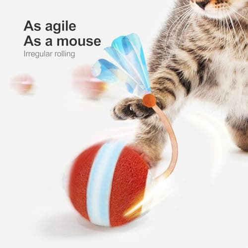 Jkanti Interactive Cat Toys for Indoor Cats,The 3rd Generation Agile Moving Cat Ball with Elastic Mesh Tail,Automatic Kitten Toys for Bored Indoor Adult Cats,Motion Activated (Orange) - Image 2
