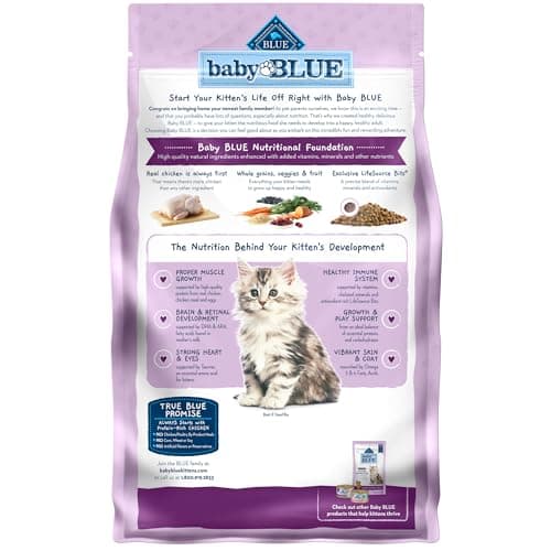 Blue Buffalo Baby Blue Natural Kitten Dry Cat Food, Healthy Growth Formula with DHA, Chicken and Brown Rice Recipe, 2-lb Bag - Image 2