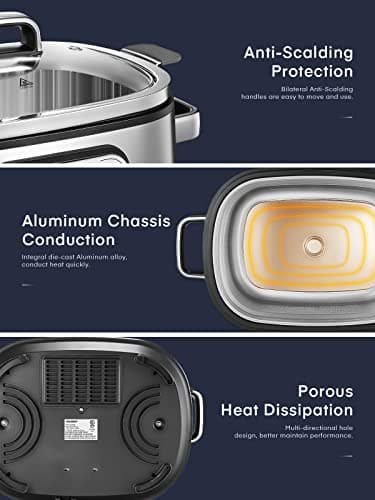 HOUSNAT Slow Cooker, 10 in 1 Programmable Pressure Cooker, 304 Stainless Steel Rice Cookers, Yogurt Maker, 6 QT Sous Vide, Delay Start, Adjustable Temp& Digital Time for Large Families or Entertaining - Image 6