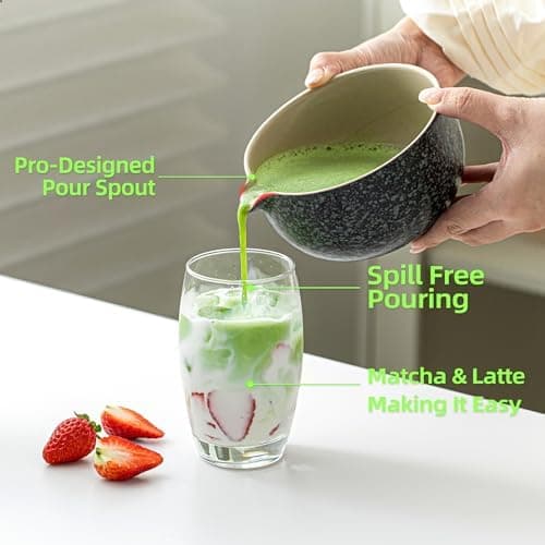 TEANAGOO Matcha Whisk Set Black,7 Pcs Matcha Set,Matcha Kit for Ceremony,Tradition Tea Set for Making Breakfast/Latte,Matcha Whisk Set with Bowl(Chawan)/Whisk and Holder,Gift for Family/Friend Charcoal Black 1 7pcs/set, Bowl with pouring spout - Image 6