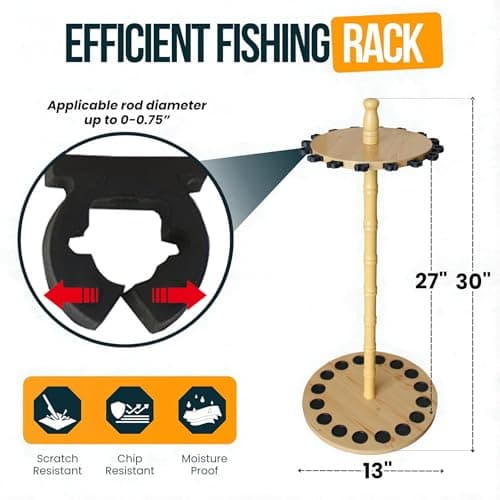 Rush Creek Creations Round 16 Fishing Rod Storage Rack - Features Traditional Handcrafted Wood Post - No Tool Assembly, Wood Grain Laminate - Image 2