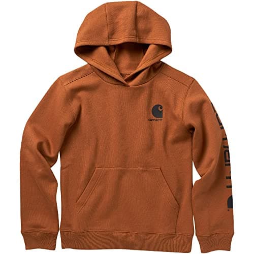 Carhartt Boys Long Sleeve Hooded Sweatshirt, Carhartt Brown, Small (7/8)