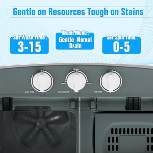 INTERGREAT Portable Washing Machine with Longer Hose, Twin Tub Washer Mini Compact Laundry Machine with Drain Pump, 16lbs Portable Washer Dryer Combo for Dorms, Apartments, Grey - Image 6