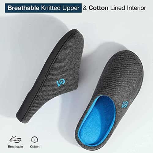 VeraCosy Men's Two-Tone Memory Foam House Slippers Indoor Outdoor Durable Rubber Sole (Dark Gray/Blue, 11-12 US) - Image 4
