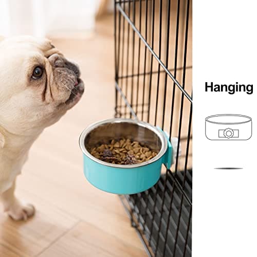 Mechpia 2 Pieces Crate Dog Bowl, Removable Stainless Steel Pet Kennel Hanging Food Water Feeder Bowl Cage Coop Cup for Puppy Medium Dog Cat Rabbit Ferret Bird (Blue,Red) - Image 4