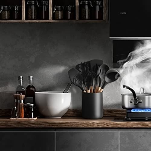 LATCHHOOK Black Kitchen Utensil Holder for Countertop, Matte Ceramic Utensils Crock for Kitchen Counter-top, Modern Spatula Holder, Cooking Utensil Holder Easy to Clean for Farmhouse 4.5×6.4 IN - Image 3