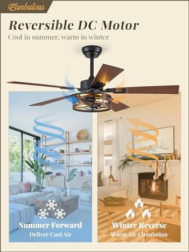 Farmhouse Ceiling Fans with Light, 48 Inch Bedroom Ceiling Fan with Lights, 6-Speed Adjustable, Quiet and Reversible DC Motor, Dual Finish 5 Blades, Rustic Caged Ceiling Fan for Living Room - Image 6