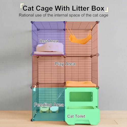 Oneluck Cat Cage Indoor with Litter Box 3-Tier DIY Cat Playpen Detachable Metal Wire Kennel Crate Large Exercise Place Ideal for 1-2 Kitten - Image 2
