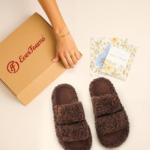 EverFoams Womens Fuzzy Open-toe Slippers Soft Comfy Memory Foam Indoor House Shoes Elegant Mocha, 7-8 US - Image 7