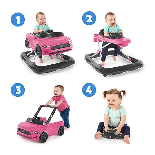 Bright Starts Ford Mustang 4-in-1 Pink Baby Activity Center & Push Walker with Removable Interactive Steering Wheel -Toy, 6 Months and up - Image 2