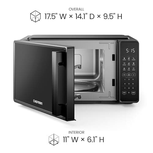 Chefman Countertop Microwave Oven 0.7 Cu. Ft., 700 Watts with 10 Power Levels, 6 Cooking Presets with One-Touch Express Cook, Eco Mode, Child Safety Lock, & Mute Button - Black - Image 7