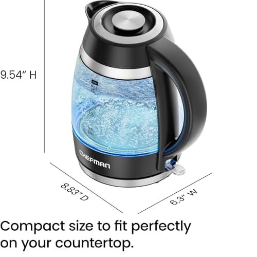 Chefman Electric Kettle, 1.8L 1500W, Hot Water Boiler, Removable Lid for Easy Cleaning, Auto Shut Off, Boil-Dry Protection, Stainless Steel Filter, BPA Free, Borosilicate Glass Electric Tea Kettle - Image 8