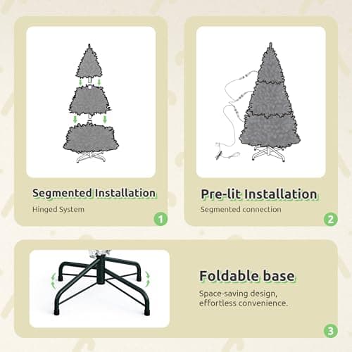 GOOBED Prelit Green Christmas Tree 6ft with Remote Control, Green Pre-Lit Spruce Hinged Artificial Christmas Tree with 1000 Tips and 250 LED Lights, 11 Light-Modes for Home, Party Decoration - Image 7