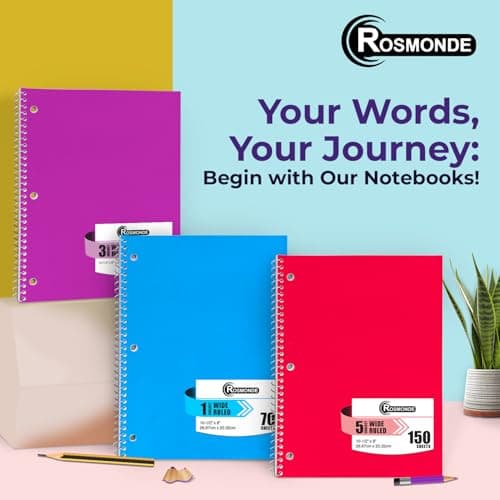 Rosmonde Spiral Notebooks, 12 Pack, 1 Subject Notebook, Wide Ruled, 70 Sheets, 8 x 10-1/2", 3 Hole Punched, School Supplies, Bulk Single Subject Spiral Notebook Bulk, Assorted Colors Pack of Notebooks - Image 7