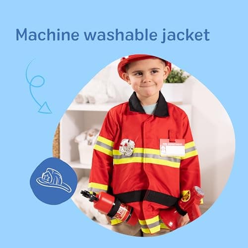 Melissa & Doug Fire Chief Role Play Costume Dress-Up Set, Pretend Play Firefighter Outfit with Realistic Accessories for Kids and Toddlers Ages 3+ - Image 3