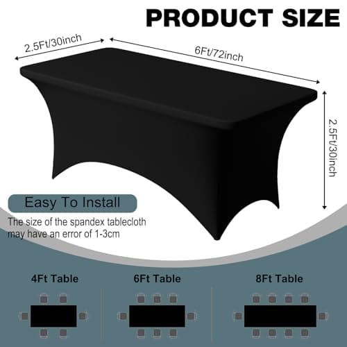 Trlyc 2 Pack 6FT Spandex Table Cloth - 72 x 30 Inch Rectangular Stretch Tablecloth, Wrinkle Resistant Scretch Table Cover for Wedding, Party, Banquet, Picnic, Outdoor Decoration (2Pcs,Black) - Image 4