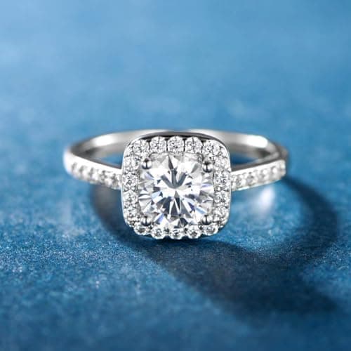 MDFUN 18K White Gold Plated Cubic Zirconia Promise Halo Engagement Eternity Ring for Women (rhodium-plated-brass, 6) - Image 4