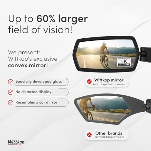 WITTKOP Bike mirror | Large HD field of vision | 360° rotatable & foldable | Mounting above & below | Break-proof & durable | ebike accessories, bike mirror handlebar mount, bicycle mirrors - Image 4