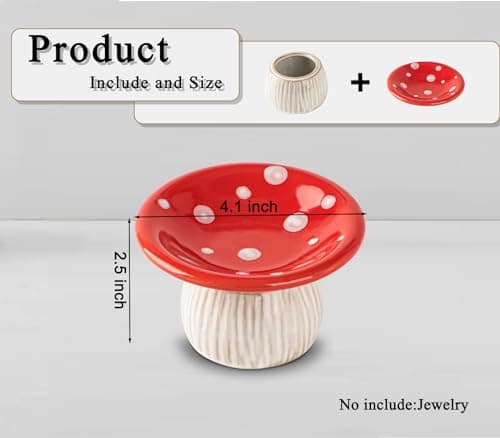 dgudgu Mushroom Ring Holder Jewelry Tray Red Dish Ceramic Trinket Storage Jar Mini Engagement Ring Holder - Image 5