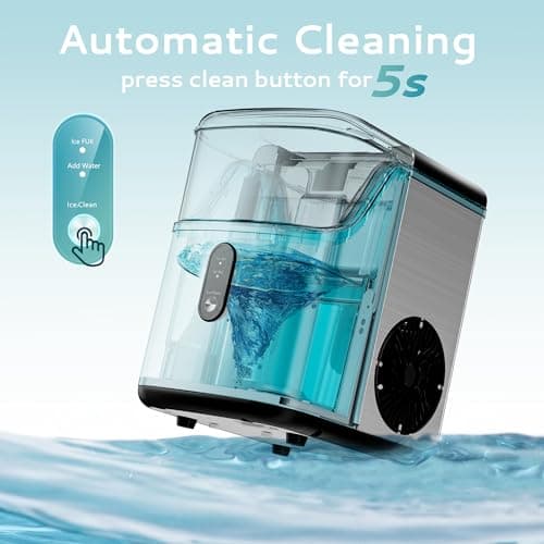 EUHOMY Nugget Ice Makers Countertop, Pebble Ice Maker Machine with 35lbs/24H Soft Ice, Self-Cleaning Sonic Ice Maker with Ice Scoop&Basket, Pellet Ice Maker for Home/Kitchen/Office(Stainless Steels) - Image 5