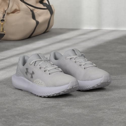 Under Armour Women's Charged Surge 4 Running Shoe 8.5 (100) White/Distant Gray/Metallic Silver - Image 3