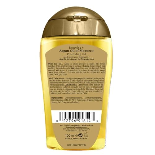 OGX Renewing + Argan Oil of Morocco, Cold-Pressed Argan Oil for Hair Penetrating Treatment & Shine, Moisturizing & Strengthening Silky Oil for All Hair Types, Paraben & Sulfate Free, 3.3 fl oz - Image 5