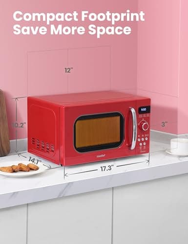 COMFEE' Retro Small Microwave Oven With Compact Size, 9 Preset Menus, Position-Memory Turntable, Mute Function, Countertop, Perfect For Small Spaces, 0.7 Cu Ft/700W, Red, AM720C2RA-R - Image 5
