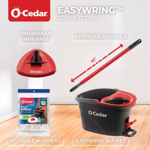 O-Cedar EasyWring Microfiber Spin Mop, Bucket Floor Cleaning System, Red, Gray, Standard - Image 9