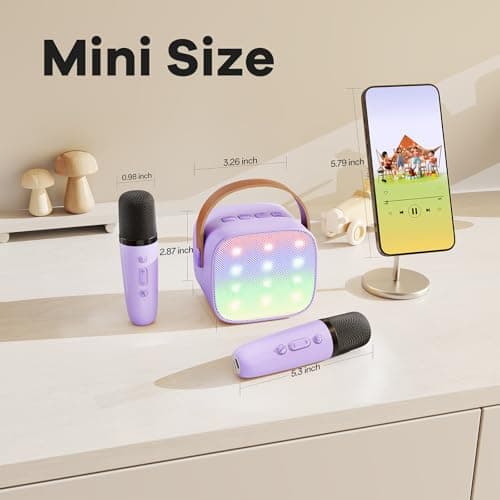 YLL Mini Karaoke Machine with 2 Wireless Microphones, TOP Kids Gifts for Girls Ages 3, 4, 5, 6, 7, 8, 9,10,11,12 +Year Old, 4-12 Years Old Birthday Toy Gift for Girls Boys Party (Purple) - Image 8