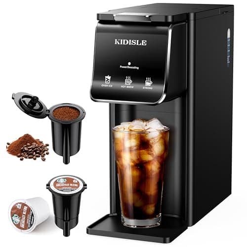 KIDISLE Hot & Iced Coffee Maker, K Cup Coffee Maker, Compatible with K-Cups and Ground Coffee, Single Serve Coffee Machine with Bold Setting, Reusable Filter, Travel Mug Friendly, Black