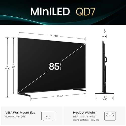 Hisense 85" Class QD7 Series Mini-LED 4K UHD Smart Fire TV (85QD7QF, 2025 Model) - QLED, Native 144hz, HDR10+, Dolby Vision, Dolby Atmos, Game Mode Pro, ALLM, Alexa Built in with Voice Remote, Black - Image 2