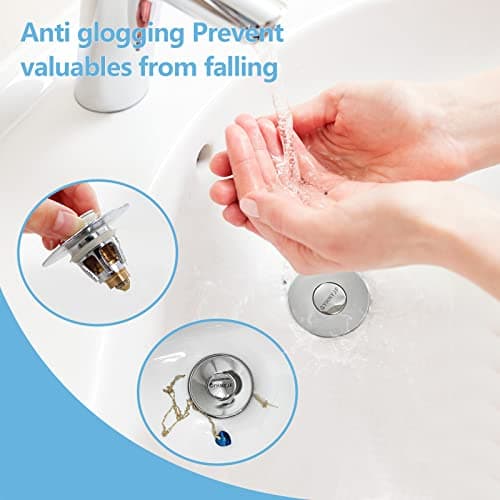QYHNYJF Bathroom Sink Stopper,UniversalBasin Pop Up Bathroom Drain Stopper, for 1.1~1.5 in U.S. Standard Drain Holes, with Hair Catcher Anti Clogging Bathroom Sink Drain Strainer (Silver) - Image 5
