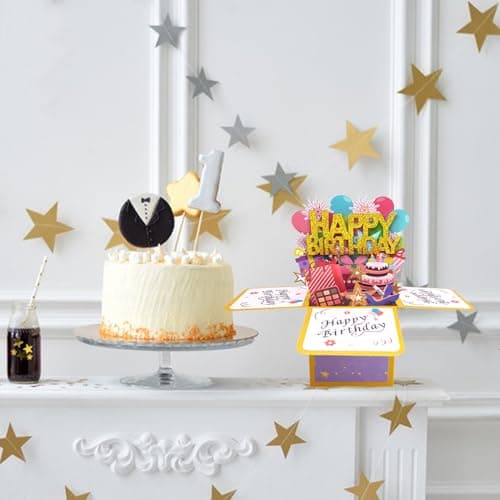 ROBBEAR Funny Happy Birthday Pop Up Card, Sweet 3D Birthday Gift Box for Adults and Kids with Envelopes, Unique Handmade Foldable Celebration Cards for Daughter, Son, Mom, Dad, Friend - Image 3