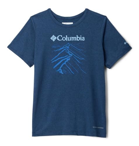 Columbia Youth Boys Tech Trail Short Sleeve Graphic Shirt, Collegiate Navy Heather/Ridge Line Life, X-Large