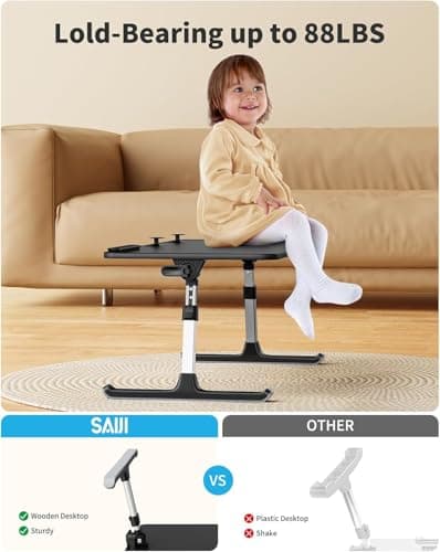 SAIJI Height & Angle Adjustable Laptop Stand for Bed, Lap Desk Bed Tray Table, Light Weight Foldable Portable Laptop Table for Couch Sofa Chair Floor Desk for Adults, Kids (Black) - Image 2