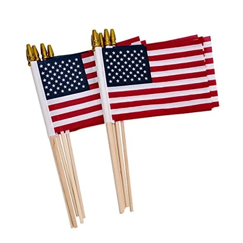 12 Pack Small American Flags on Stick Small US Flags/Mini American Flags for Outside 4x6 Inch American Hand Held Stick Flags with Kid-Safe Spear Top, Patriotic Veterans Day Decorations, 4th of July Decorations