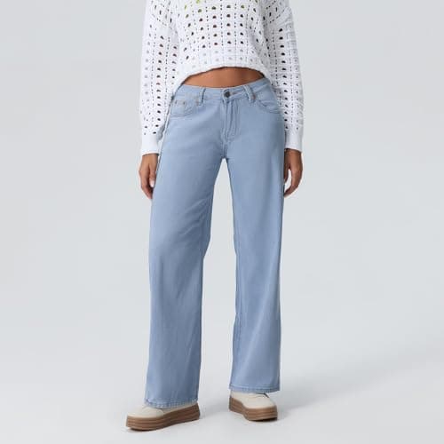 Kodaruber Women Y2k Low Rise Baggy Jeans Loose Fit Boyfriend Straight Wide Leg Jeans Trendy Stretch Long Denim Pants(Baby Blue,X-Small) - Image 2