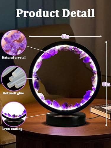 Amethyst Crystal Table Lamp, Natural Healing Crystals Bedside Lamp, 3 Colors Dimming Mode USB Port Night Light Energy Purple Crystal Lamp for Living Room Bedroom Home Decor Birthday Gift for Women - Image 6