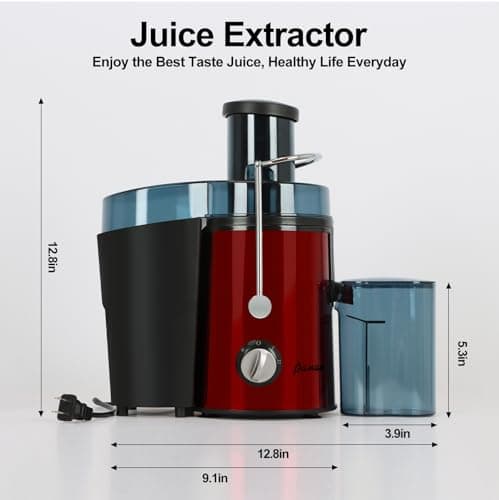 Panana Centrifugal Juicer Extractor with Wide Mouth 3” Feed Chute for Fruit Vegetable, Easy to Clean, Stainless Steel, BPA-free (Red) - Image 2