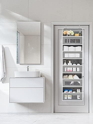 JARLINK Over The Door Organizer Storage, 5 Shelf Hanging Door Organizer with 5 Large Capacity Pockets, Anti Tilt 44 lb Load Behind Door Storage for Bedroom, Bathroom, Pantry, Nursery, (Grey) - Image 2