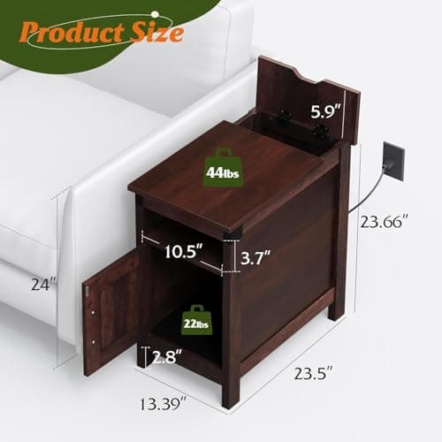WLIVE End Table with Charging Station, Narrow Side Table for Living Room, Farmhouse Night Stand with Storage, Small Wooden Cabinet with USB Ports and Outlets for Living Room and Bedroom, Espresso - Image 6