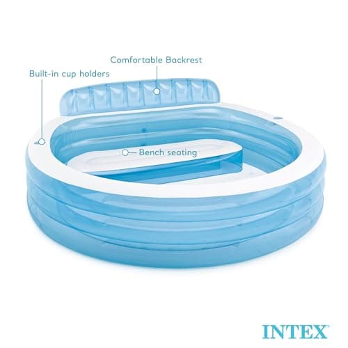 INTEX Swim Center Inflatable Family Lounge Pool: Built-In Bench – Cup Holder – 156 Gallon Capacity – 90" x 86" x 31" – Blue - Image 7
