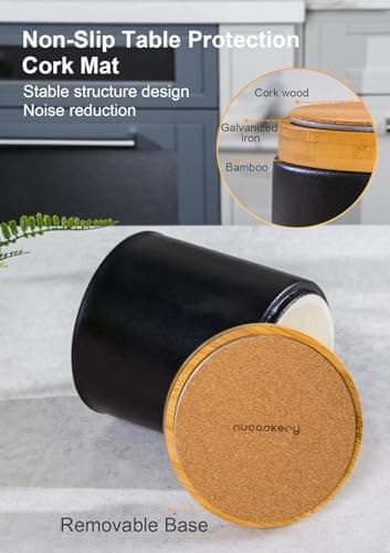 Nucookery 360°Rotating Utensil Holder, 7.2" Kitchen Utensil Crock, Ceramic Cooking Utensil Organizer with Countertop-Protection Cork Bottom for Farmhouse Kitchen Decor Christmas (Stone Black) - Image 6
